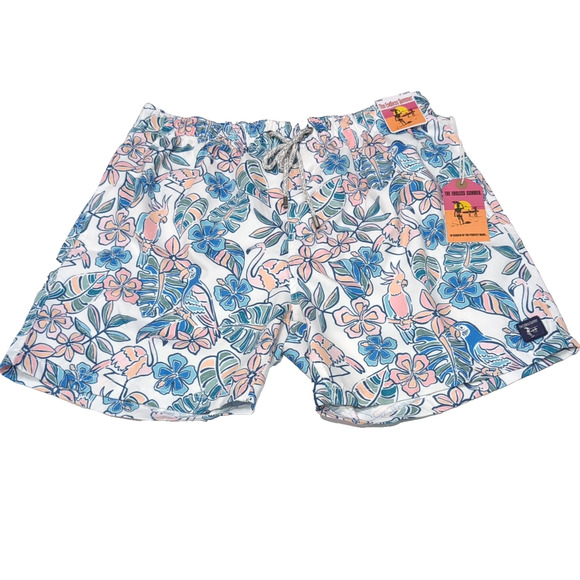 Johnnie-O Swim Trunks Shorts Mens L Multicolor Floral 5.25 inseam Surfer NEW NWT - Picture 1 of 16